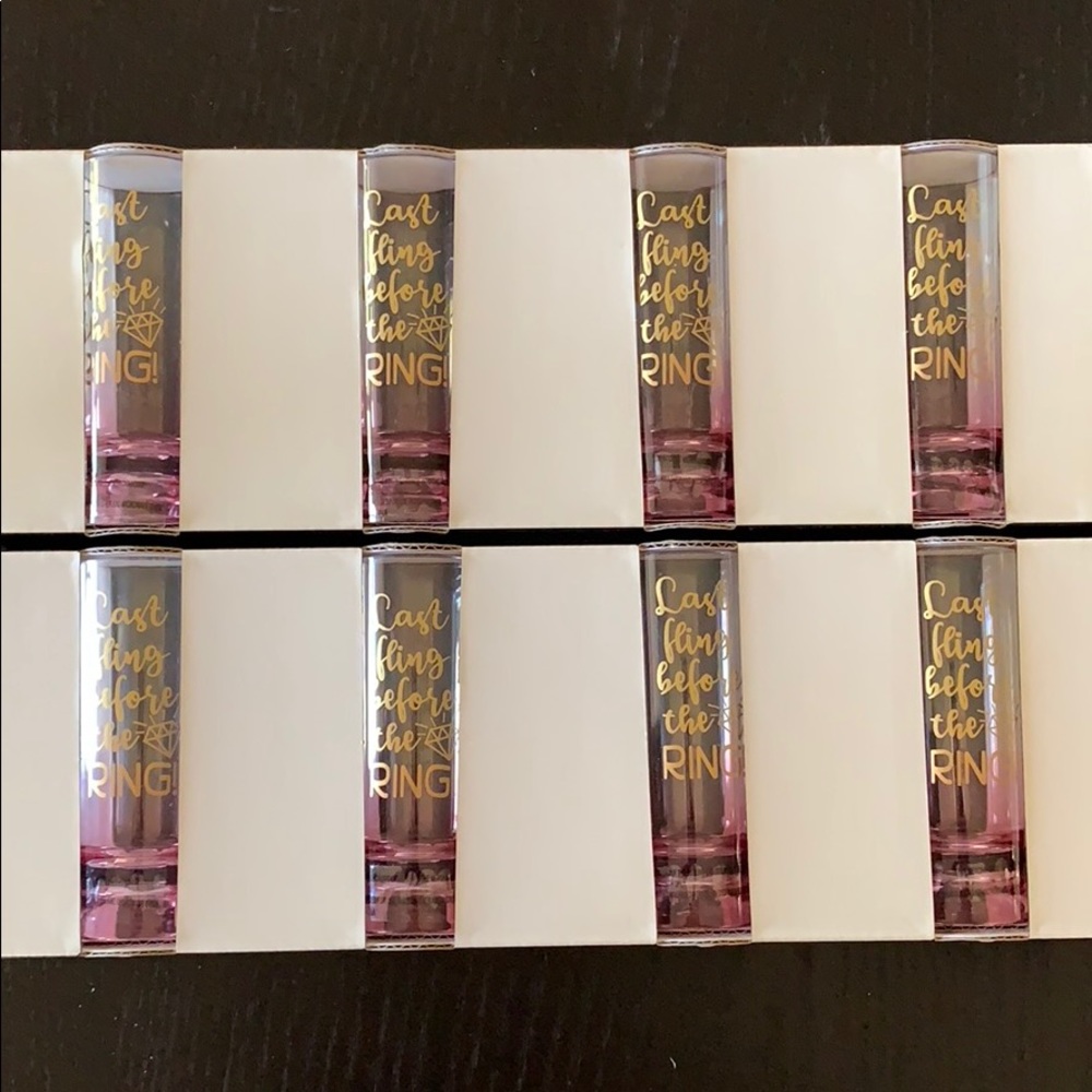 “Last fling before the 💍” shot glasses